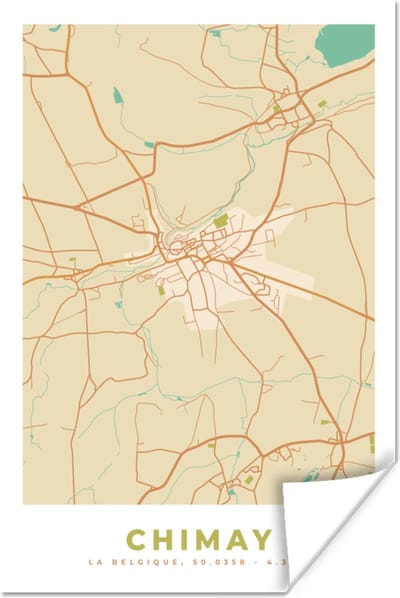 Poster Kaart - België - Chimay - Plattegrond - Stadskaart - 120x180 cm XXL