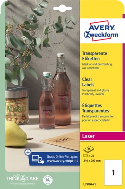 Etiket avery l7784-25 210x297mm transparant 25st | 5 stuks