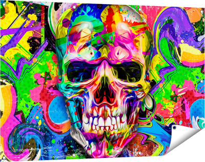 Gards Tuinposter Gekleurde Schedel - Doodskop - Doodshoofd - 120x80 cm - Tuindoek - Tuindecoratie - Wanddecoratie buiten - Tuinschilderij