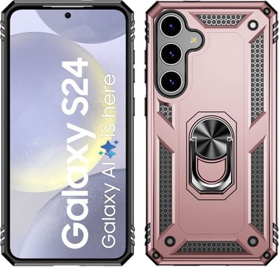 Hoesje Geschikt voor Samsung Galaxy S24 hoesje - Hybrid Armor Anti-Shock hoes - Arara Ringhouder TPU backcover - Rosegoud