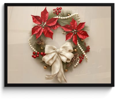 Poster in lijst - Fotolijst 80x60 cm - Posters - Deurkrans - Strik - Kerst - Rood - Groen - Posterlijst zwart - Decoratie - Wanddecoratie woonkamer - Muurdecoratie slaapkamer - Kerstversiering - Kerstdecoratie voor binnen - Kerstmis