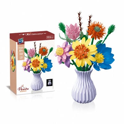 Ryoudavell-Bloemen Decoratie Bouwpakket met Vaas - Kunstbloemen Boeket voor Volwassenen & Kinderen - STEM speelgoed - Geschikt voor Lego - Creatief Speelgoed - Kunstmatige Bloemen - Home Decoratie - Icons modelbouw volwassenen - Voor 1 2 3 4 5 6 jaar