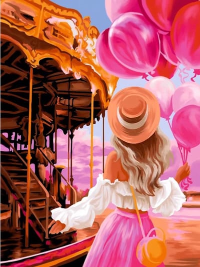 Diamond painting op kader "Fairytale carousel" 30x40 cm  Ronde Steentjes