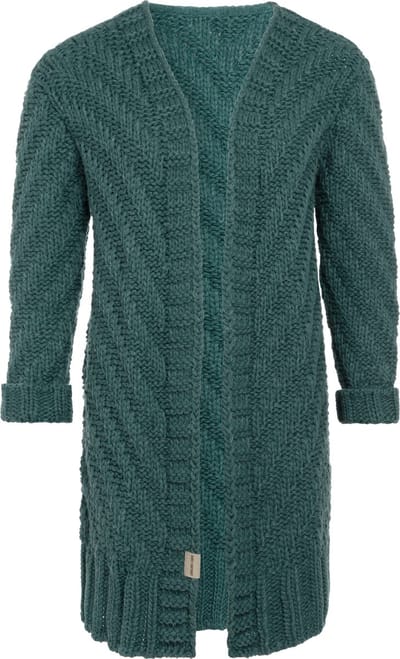 Knit Factory Sally Gebreid Dames Vest - Grof gebreid groen damesvest - Cardigan voor de herfst en winter - Middellang vest reikend tot boven de knie - Laurel - 36/38