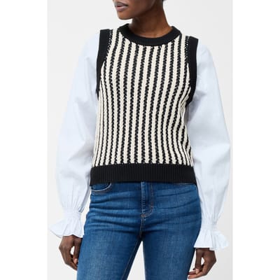 French Connection 2-in-1 Tank Shirt Black/classic Cream Size: XS | Knitted Sweaters Outlet | Dames | Zwart