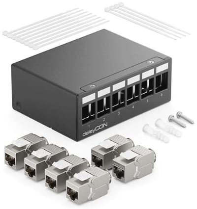 Patchpaneel Set - Verdeelpaneel Netwerk - Netwerk Bekabeling - 6 Poort RJ45 - 1 HE - Zwart