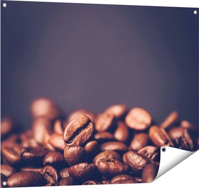 Gards Tuinposter Koffie Bonen op een Zwart Achtergrond - 100x80 cm - Tuindoek - Tuindecoratie - Wanddecoratie buiten - Tuinschilderij