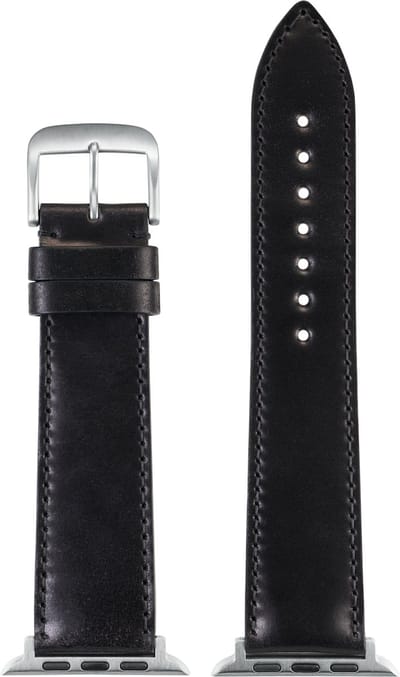 EULIT leer horlogeband geschikt voor Apple Watch 38/40/41 maat - Serie 1/2/3/4/5/6/7/8/9/10 + SE - shell cordovan smart - 20 mm - zwart - metalen verguld gesp - incl. adapter