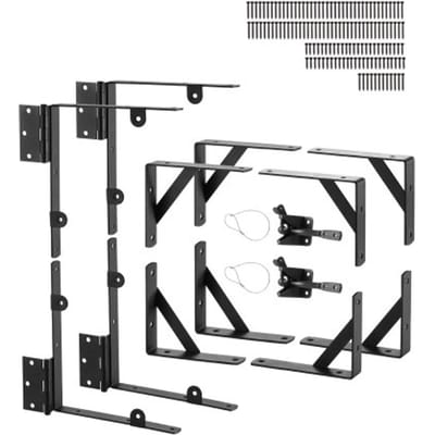 VEVOR Hoekbeugel voor poort, anti-doorzakkende ijzeren poortframe-hardwareset, hoekbeugel voor poort met vergrendelingskabel en schroef, 2 sets voor schuurdeuren, opritpoorten, houten ramen, zwart