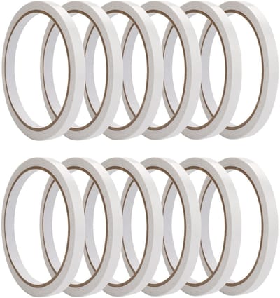 Dailygoods- Dubbelzijdig Plakband Sterk - 12 Rollen - 10 m/rol - 6 mm Breed - Zelfklevend - Verwijderbaar - Duurzaam Papier