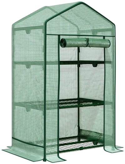 Mini Kas met Roldeur - Tuinkas - 3 etages - Foliekas - Broeikas - Koude Bak - Kweekkas - Tomatenkas - Groentekas - Plantenkas - Moestuin - voor Groenten, Bloemen, Planten - 69 x 49 x 125 cm - Groen