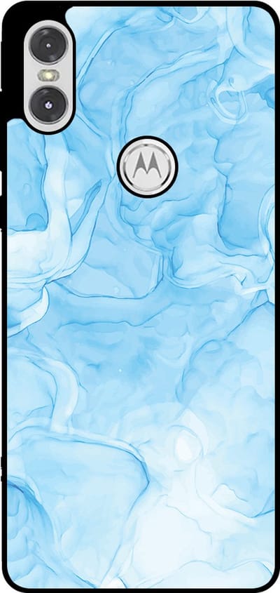 Smartphonica Telefoonhoesje Geschikt voor Motorola One P30 Play met marmer opdruk - TPU backcover case marble design - Lichtblauw geschikt voor Motorola One P30 Play