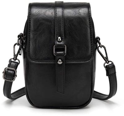 Dames Crossbody Telefoontas – Vintage PU Leren Schoudertas – Mobiele Telefoon Tas met Verstelbare Schouderriem – Compacte Handtas – Zwart