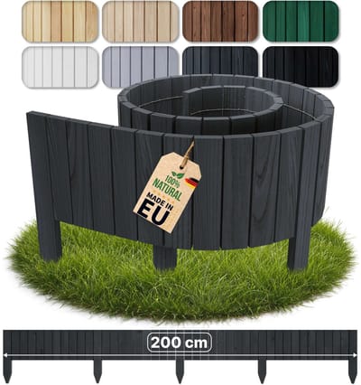 Floranica houten borderrand flexibel 10 x 200 cm donkergrijs houten tuinhek palissade voor tuin rollborder