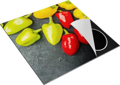 Chefcare Inductie Beschermer Paprika's op Zwarte Marmer - 78x78 cm - Afdekplaat Inductie - Kookplaat Beschermer - Inductie Mat