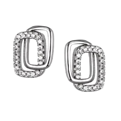Zilver Oorbellen - Zilveren Oorbellen - Zilver Oorstekers - Twisted Rectangle Earrings - Zilver 925 - Amona Jewelry