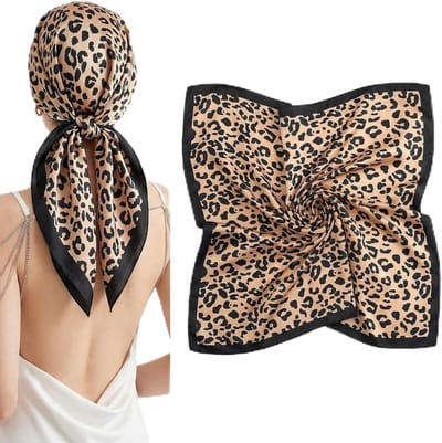 Elegante zijden sjaal voor dames met luipaardpatroon, zachte halsdoek en veelzijdige bandana, 70 x 70 cm, perfect als modeaccessoire en cadeau.