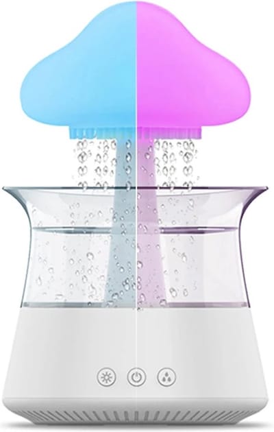 Rain Cloud Humidifier PRO - Regenwolk Luchtbevochtiger - Regendruppel - White Noise Machine - Slaaptrainer - Aroma Diffuser - Nachtlamp - Nachtlampje - Bureaulamp