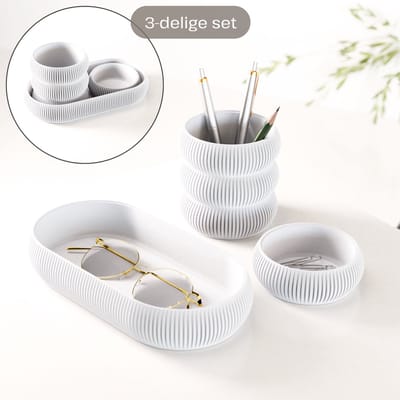 Fleuriek - Bureau organizer set 3-delig - Stapelbaar & modulair - Pennenhouder met opbergbakjes voor bureau, keuken, badkamer & make up - Wit