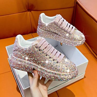 Merk Dames Platform Casual Sneakers Strass Dikke Zool Zilveren Schoenen voor Dames Glanzende Kristallen Sneakers Trend Schoenen 37 gray