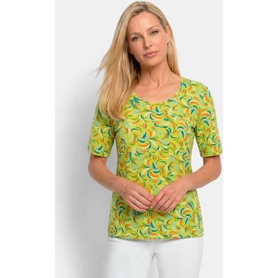 Shirt van viscose met een frisse all-over print - lichtgroen / gedess. - Gr. 20 van Goldner Fashion