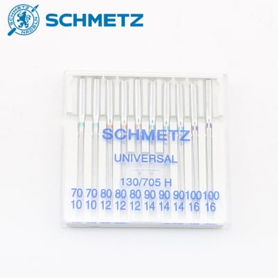 1 DOOSJE met 10 SCHMETZ UNIVERSELE NAAIMACHINENAALDEN van Hoge Kwaliteit, Model 130/705H, Maat MIX