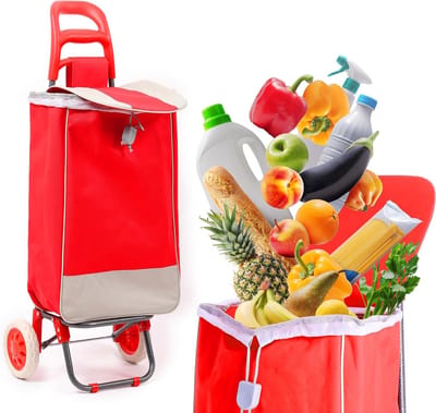Boodschappentrolley - Winkelwagen - Boodschappen vervoeren - Grote wielen - 40 liter - Rood
