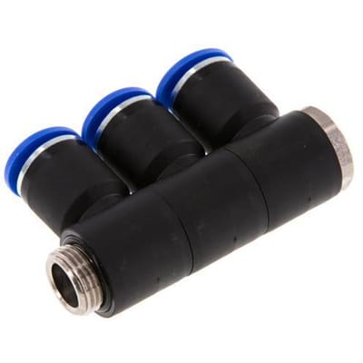 12mm x G3/8'' 3-way Manifold Messing/PA 66 Insteekfitting Buitendraad Draaibaar NBR