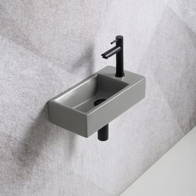 Fonteinset Mia 40.5x20x10.5cm mat grijs rechts inclusief fontein kraan, sifon en afvoerplug mat zwart