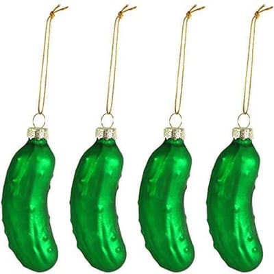 4 PCS Pendentif Concombre de Noël avec Lanière Mignon Ornements Suspendus Concombre en Verre Arbre de Noël green