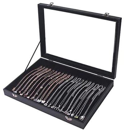Halsketting Organizer Box met 20 Haakjes - Opbergdoos voor Meisjes - Stapelbaar (Zwart Fluweel)