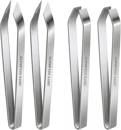 Set van 4 RVS Visgraat Pincetten en Schubbenverwijderaar - Professionele Keukenhulpmiddelen voor het Verwijderen van Botjes en Schubben, Ideaal voor Koken en Grillen