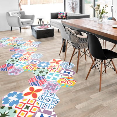 Antislip vloerstickers met beschermlaag - TOMETTES SOL GÉRALDINO - 40x90cm - 10 zeshoekige stickers 20x18cm
