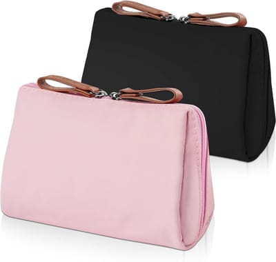 Draagbare Mini Rits Cosmetica Tas, Waterdicht Reistooltasje, Clutch Make-up Tas voor Vrouwen - 2 Stuks (Zwart) met Ruimte voor Make-up en Toilettas Accessoires