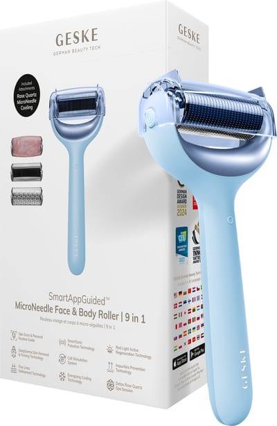 GESKE | SmartAppGuided™ MicroNeedle Face & Body Roller | 9 in 1 | rozenkwarts | Elektrische dermaroller | Microneedling | Microneedling-apparaat | Roller | Schoonheidsroller voor gezicht en lichaam