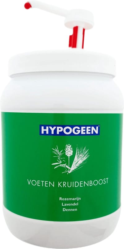 Hypogeen Voetcrème Kruidenboost pompflacon 1500ml - hypoallergene voetcrème - op basis van lavendel, dennennaald & eucalyptus - hydraterend voetverzorgingsproduct - overgevoelige voeten - PH-neutraal