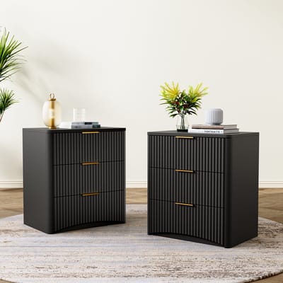 MIVRAY Nachtkastje - Met 3 Laden En Geruisloze Geleiding - Voor Slaapkamer- 58x38x64 Cm - MDF - Zwart