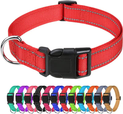 Hondenhalsband, reflecterende grote hondenhalsband - antislip en anti-rekbare puppyriem - verstelbaar rood - 30-40 cm