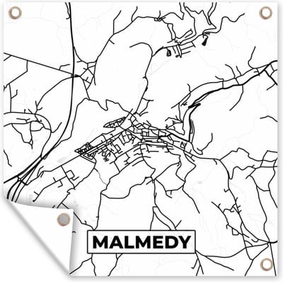 Tuin poster Zwart Wit – België – Plattegrond – Stadskaart – Kaart – Malmedy - 200x200 cm - Tuindoek