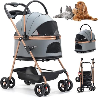 Opvouwbare Huisdierwagen - Reisbuggy Honden - Comfortabel Vervoer - 3-in-1 Ontwerp - Tot 20 kg - Grijs