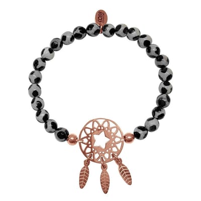 CO88 Collection Beloved 8CB 80025 Rekarmband met Stalen Elementen - Dromenvanger - Gestipt Agaat Natuursteen 6 mm - One-size - Donker Grijs