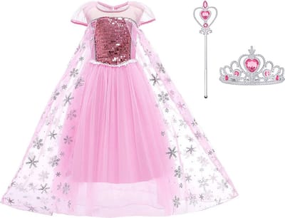 Prinsessenjurk meisje - Elsa jurk - Prinsessen speelgoed - Het Betere Merk - maat 146/152 (150) - Tiara - Kroon - Toverstaf - Verkleedkleren Meisje - Prinsessen Verkleedkleding - Carnavalskleding Kinderen - Roze