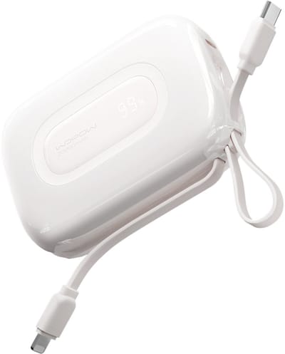Wopow Powerbank met ingebouwde USB-C & Lightning Kabels, SQ73, 20.000mah, 22.5W, Wit, 6933185739998
