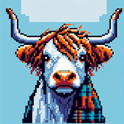 Pixel art schotse hooglander schilderij | Schotse hooglander vereeuwigd in levendige pixelkunst creatie | Kunst - 40x40 centimeter op Dibond | Foto op Dibond