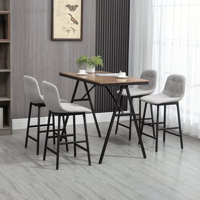 OKWISH Bartafelset 120 x 60 cm - Met 4 Gevoerde Barkrukken - Voor Keuken En Eethoek - Polyester En Metaal - Lichtbruin