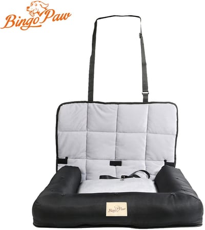BingoPaw Hondenautostoelbed - Huisdierverhoger - Reismand voor autostoel met clip-on veiligheidsgordel - Waterdichte wasbare hoes - Puppy voor autostoelbeschermer voor kleine en middelgrote katten en honden, zwart M 66x55x9,5cm