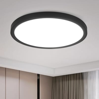 NETTLIFE Plafondlamp LED - 23cm - rond - Zwart - 6500 K Koel wit Licht - Modern Plafondverlichting - Plafondlamp plat - voor Slaapkamer | Woonkamer | Keuken- 18W
