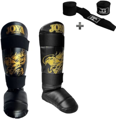 Joya Dragon Scheenbeschermers Kinderen – Maat XXS – Kickboksen – Optimale Bescherming & Comfort – Goud – Incl. Bandage