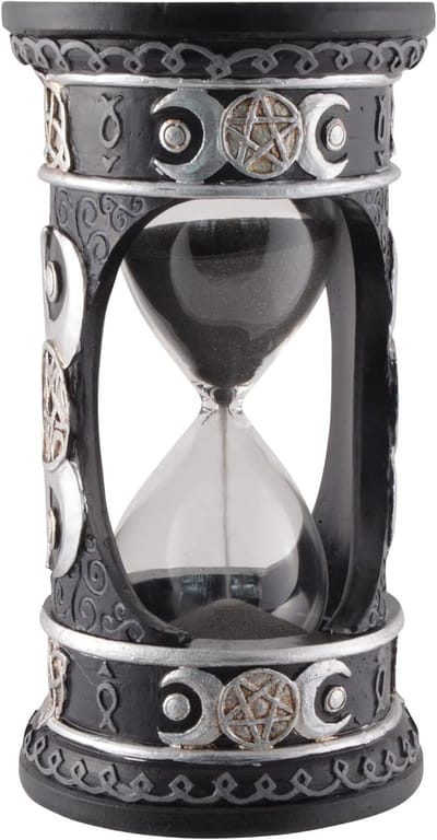 Zandloper - Tijdmeter Decoratie - Tijd Meten - Handgeschilderd Kunststeen - 18 Centimeter - Zilver Zwart