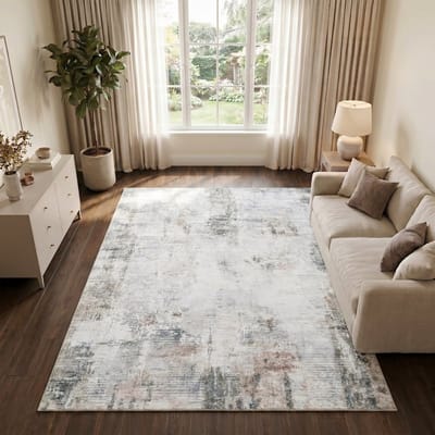 TAPISO Venezia Vloerkleed Woonkamer Laagpolig Bruin Crème Abstract Modern Antislip Tapijt Slaapkamer Eetkamer Gang Oeko-Tex 80x150